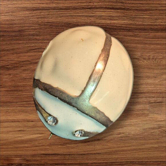 White & Gold Vintage Ladybug Enamel Brooch With Rhinestone Eyes Retro Costume Je - Picture 2 of 8